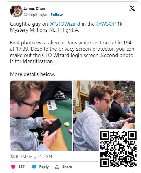 【EPCP扑克】在WSOP赛场用手机查RTA软件被偷拍发到网上后，扑克圈炸开了锅